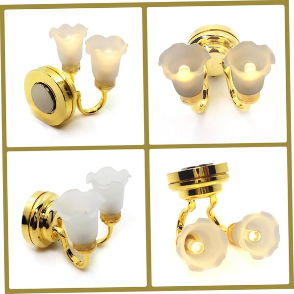 Luci LED casa delle bambole 1:12 Tulipano doppia luce batteria inclusa oro