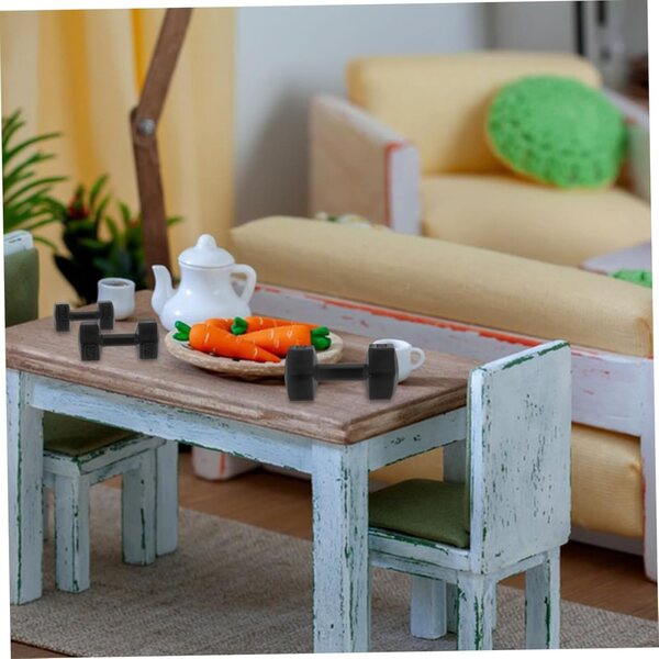 Garneck Set 3 Mini Pesi Fitness Neri per Casa delle Bambole - Manubri Realistici in Miniatura