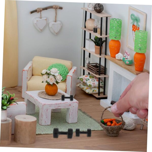 Garneck Set 3 Mini Pesi Fitness Neri per Casa delle Bambole - Manubri Realistici in Miniatura