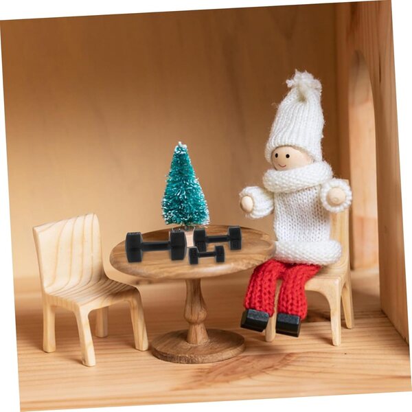 Garneck Set 3 Mini Pesi Fitness Neri per Casa delle Bambole - Manubri Realistici in Miniatura
