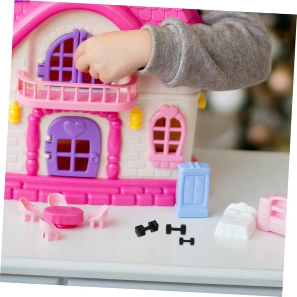Garneck Set 3 Mini Pesi Fitness Neri per Casa delle Bambole - Manubri Realistici in Miniatura