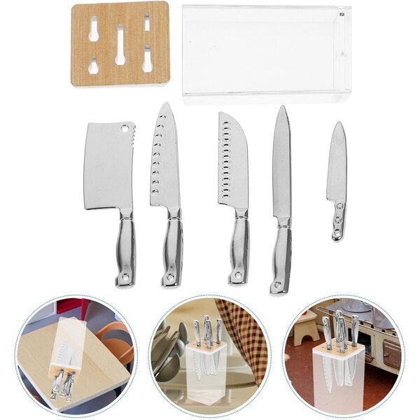 Set Mini Taglierina da Cucina in Legno con Supporto per Casa delle Bambole e Micro Paesaggi
