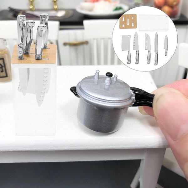 Set Mini Taglierina da Cucina in Legno con Supporto per Casa delle Bambole e Micro Paesaggi