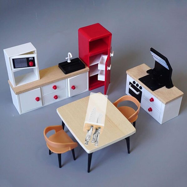 Set Mini Taglierina da Cucina in Legno con Supporto per Casa delle Bambole e Micro Paesaggi