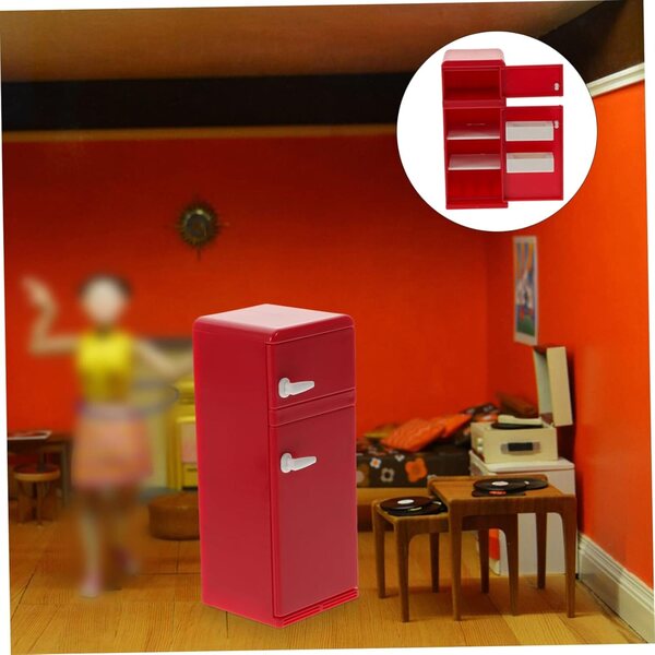 BESPORTBLE Mini Frigorifero Rosso per Casa delle Bambole, Accessorio Arredamento Cucina