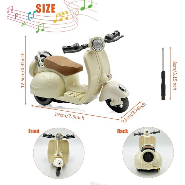 Elektroroller für 17-cm-Puppe mit Lichtern, Musik und 360°-Drehung, weiß