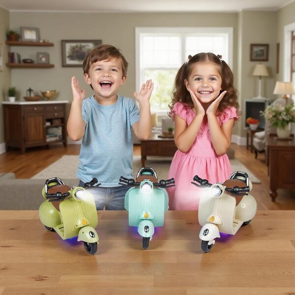 Weiße Mini-Elektrorollerpuppe für Kinder, sicheres Spielzeugfahrzeug