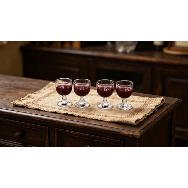 Set 4 Mini Barre in Scala 1/12 con Bicchieri e Bottiglie di Vino Rosso Realistiche