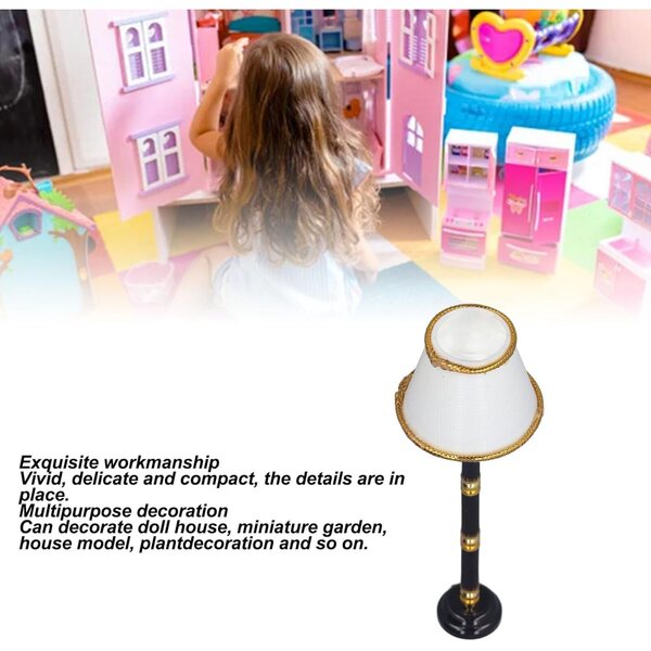 Lampada da Terra in Miniatura per Casa delle Bambole LED in Metallo 12 cm