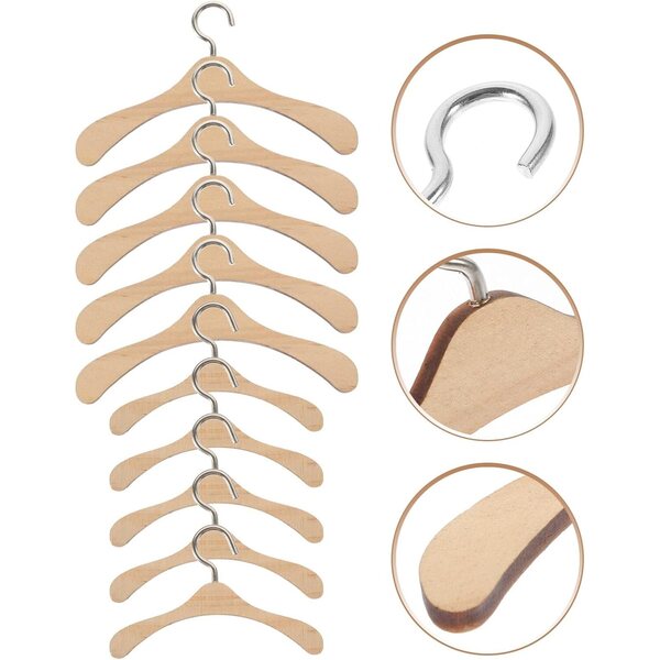 BESPORTBLE Set mit 10 Mini-Kleiderbügeln aus beigem Holz für Puppen, dekorative Kleiderbügel 10 cm und 7,5 cm