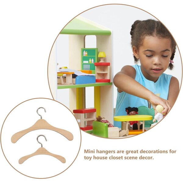 BESPORTBLE Set mit 10 Mini-Kleiderbügeln aus beigem Holz für Puppen, dekorative Kleiderbügel 10 cm und 7,5 cm