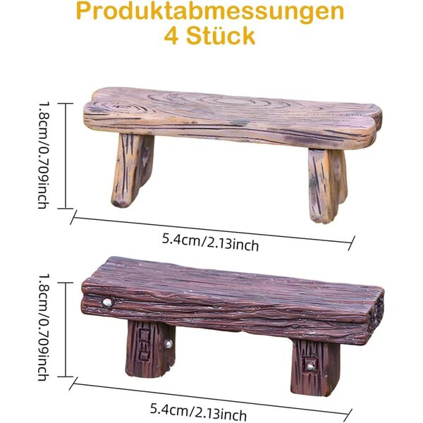 Set 4 Panchine Miniatura per Giardino delle Fate e Casa delle Bambole – DDHHCP
