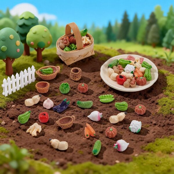 UNICRAFTALE 54 pezzi Verdure Miniature Resina con 4 Cesti, Mini Ortaggi 15mm per Decorazioni