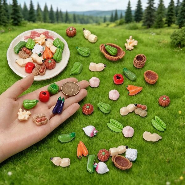 UNICRAFTALE 54 pezzi Verdure Miniature Resina con 4 Cesti, Mini Ortaggi 15mm per Decorazioni