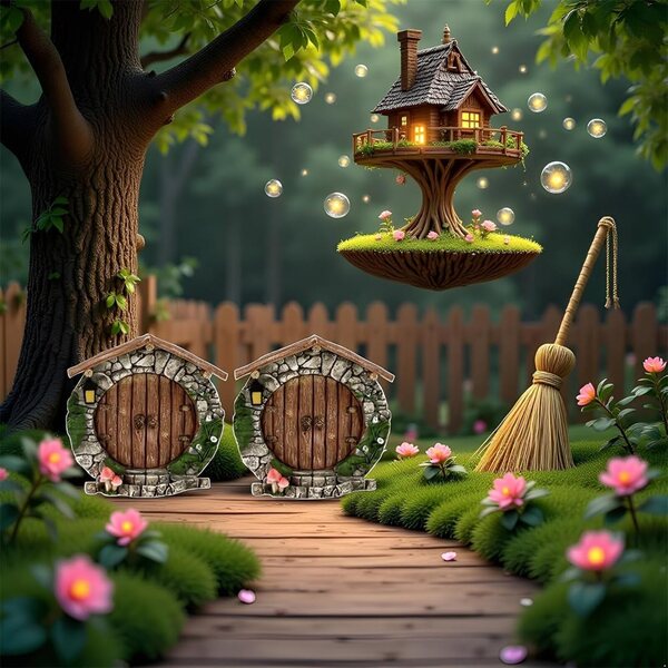 6 Porte Elfo in Legno Miniatura per Giardino Fata, Decorazioni Tridimensionali Fatate