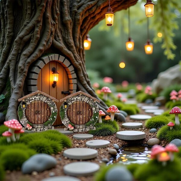 6 Porte Elfo in Legno Miniatura per Giardino Fata, Decorazioni Tridimensionali Fatate
