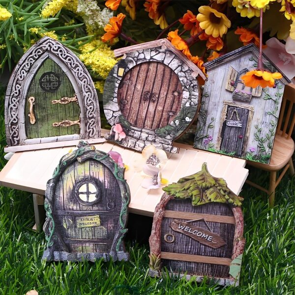 6 Porte Elfo in Legno Miniatura per Giardino Fata, Decorazioni Tridimensionali Fatate