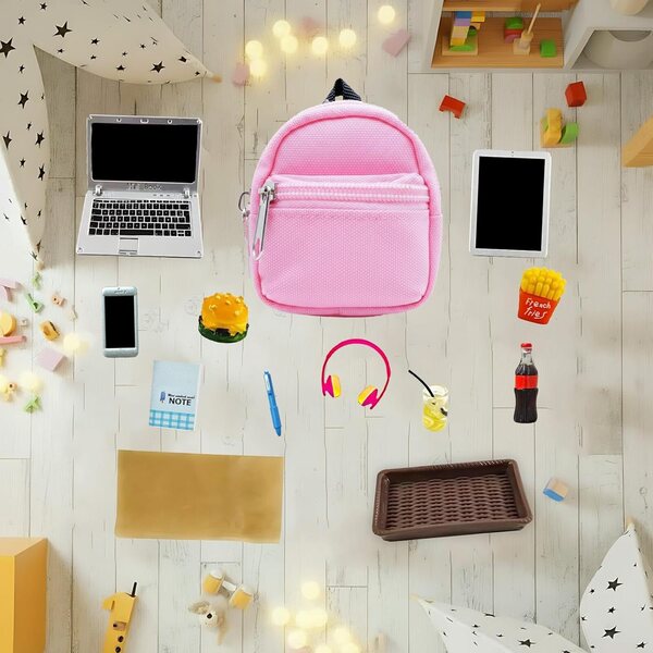 Set 14 accessori miniatura 1:12 per casa delle bambole scuola, cibo e tecnologia