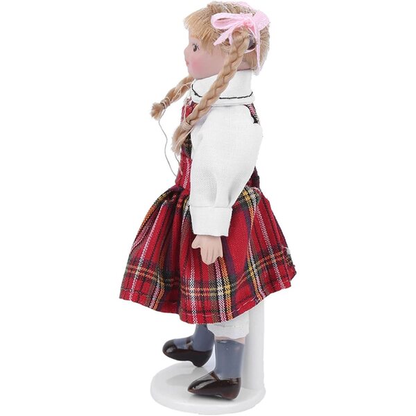 Haofy Miniatur-Porzellanpuppe mit langem Zopf und rotem Kleid, 10,9 cm