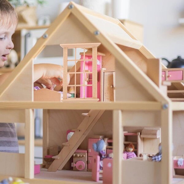 Mini-Holzfenster für Puppenhäuser, 4 Stück, 1:12, realistische Dekoration