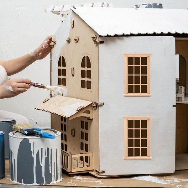 Mini-Holzfenster für Puppenhäuser, 4 Stück, 1:12, realistische Dekoration