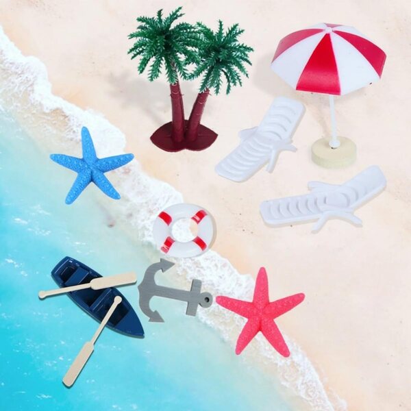 Miniatur-Hawaii-Kuchendekoration mit Stuhl, Regenschirm und Palme für Partys und Hochzeiten