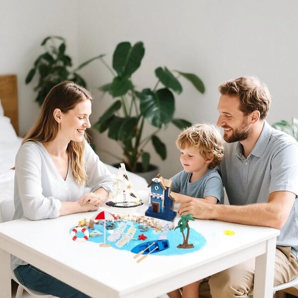 Miniatur-Hawaii-Kuchendekoration mit Stuhl, Regenschirm und Palme für Partys und Hochzeiten