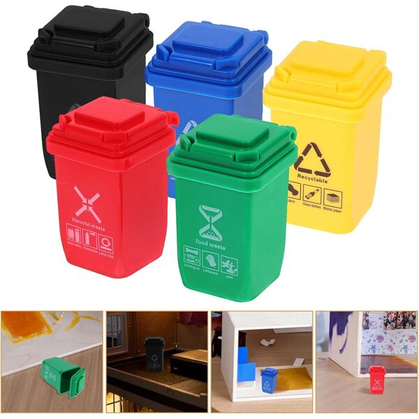 Hemobllo Set 5 Mini Bidoni Spazzatura in Plastica per Casa delle Bambole e Decorazioni