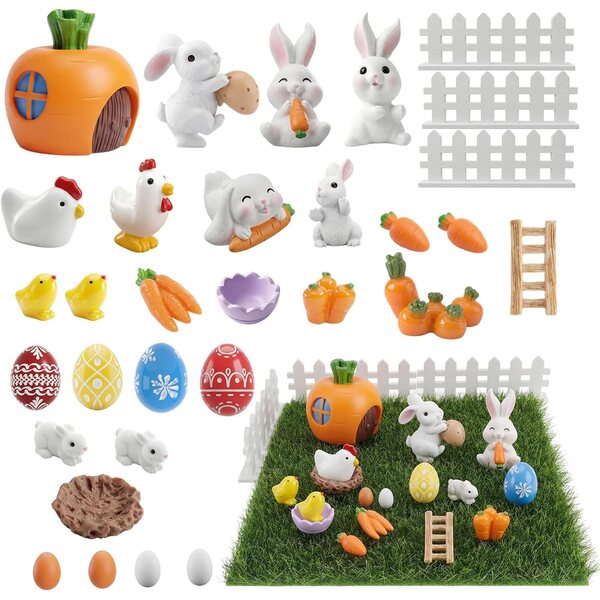 Golgner set 32 statuette coniglio in miniatura resina per decorazioni pasquali