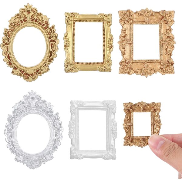 Set di 5 Specchi Miniatura Vittoriani per Casa delle Bambole 1:12 - Bordo Dorato Intagliato
