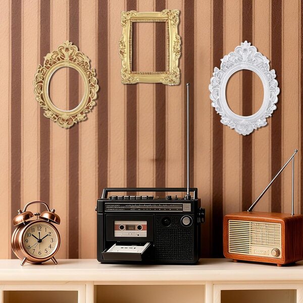 Set di 5 Specchi Miniatura Vittoriani per Casa delle Bambole 1:12 - Bordo Dorato Intagliato