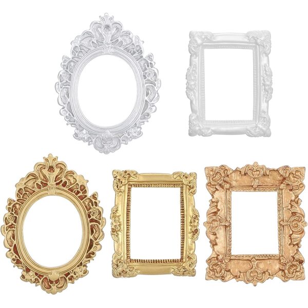 Set di 5 Specchi Miniatura Vittoriani per Casa delle Bambole 1:12 - Bordo Dorato Intagliato