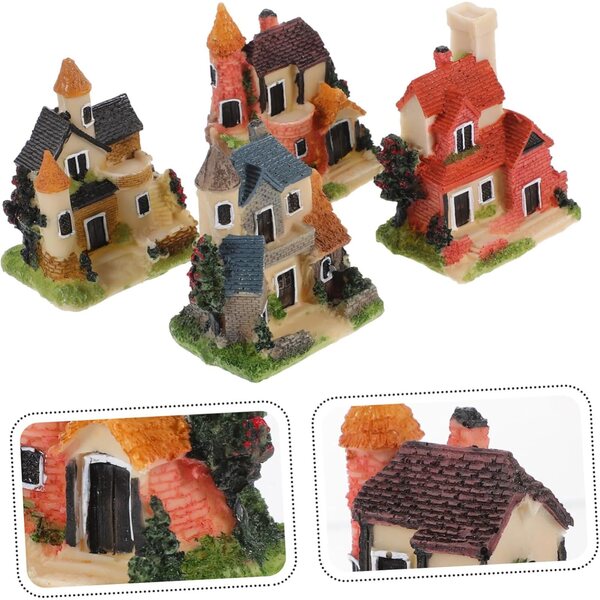 BESPORTBLE 4 pezzi Casette Miniatura in Resina per Decorazioni da Giardino e Paesaggio