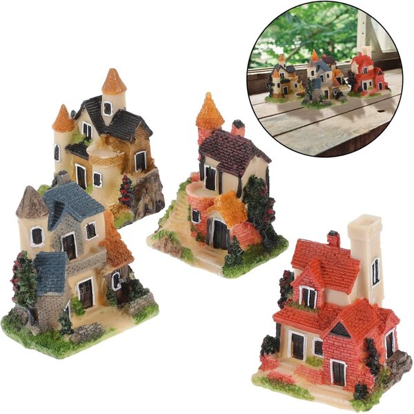 BESPORTBLE 4 pezzi Casette Miniatura in Resina per Decorazioni da Giardino e Paesaggio