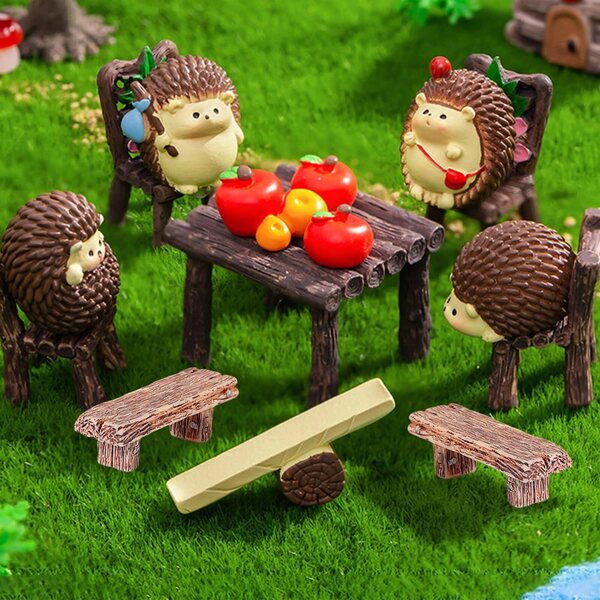 6 Sgabelli Miniatura Doppio in Resina Tricolore per Micro Giardini e Artigianato DIY