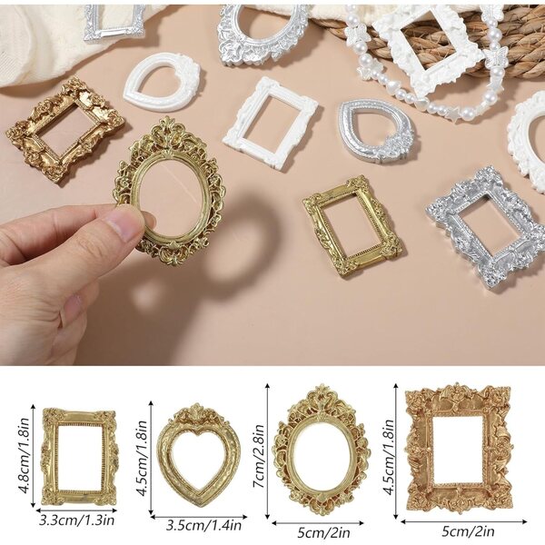 Set 12 mini cornici dorate per case delle bambole stile barocco vittoriano 1:12