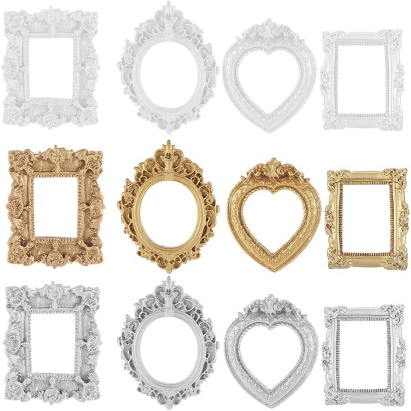 Set 12 mini cornici dorate per case delle bambole stile barocco vittoriano 1:12