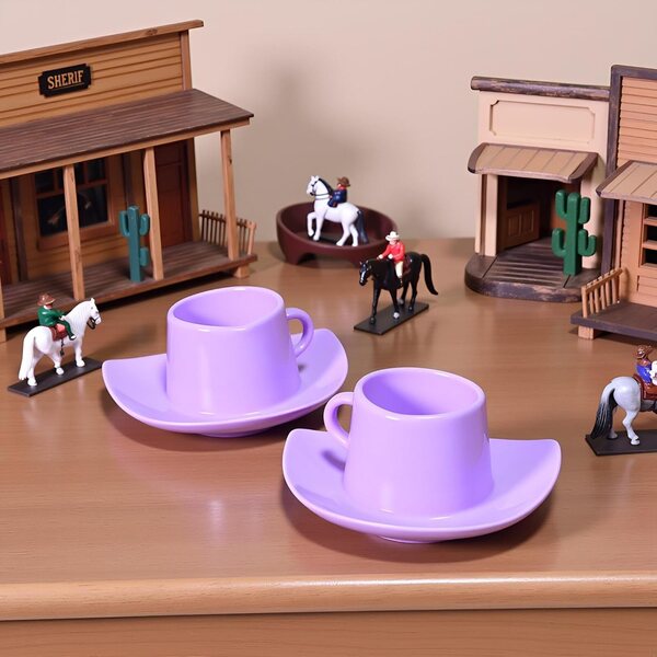 Set mit 10 lila Miniatur-Cowboyhüten im Maßstab 1:12 für Puppenhäuser und Dekorationen