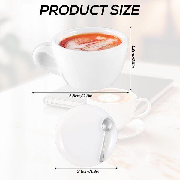 Lyreh 12pz Mini Tazze Caffè in Resina con Piattini, 6 Stili per Decorazioni e Gioielli
