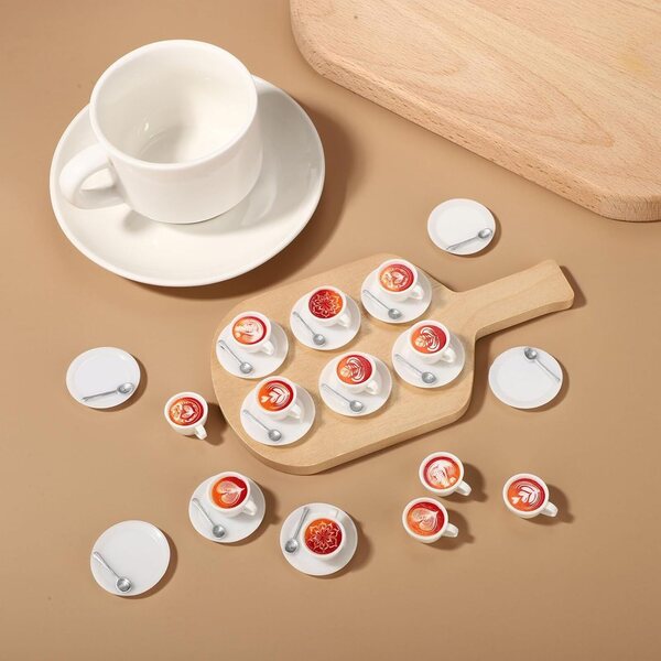 Lyreh 12pz Mini Tazze Caffè in Resina con Piattini, 6 Stili per Decorazioni e Gioielli