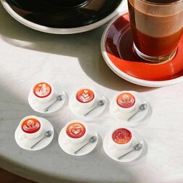 Lyreh 12pz Mini Tazze Caffè in Resina con Piattini, 6 Stili per Decorazioni e Gioielli