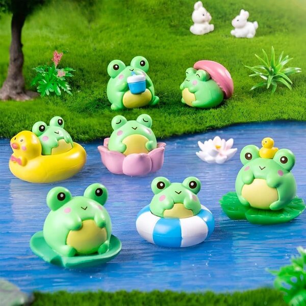 8 Mini Animali Rana in Resina per Decorazioni Micro Paesaggi e Casa delle Bambole