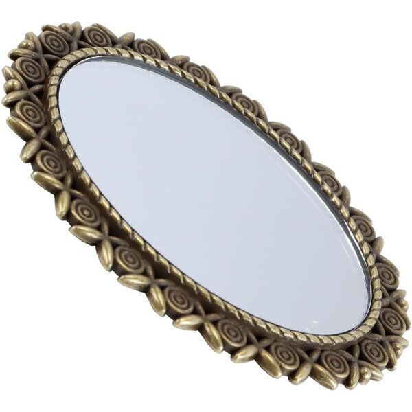 Specchio vintage miniatura bronzo con decorazione rosa per casa delle bambole 1:12