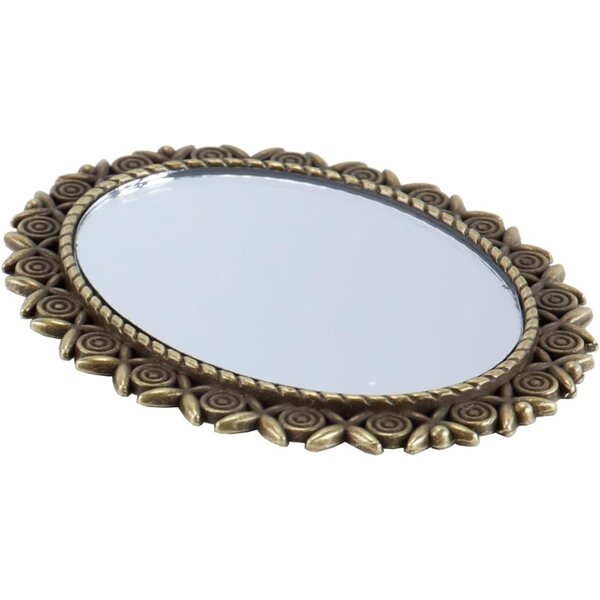 Specchio vintage miniatura bronzo con decorazione rosa per casa delle bambole 1:12