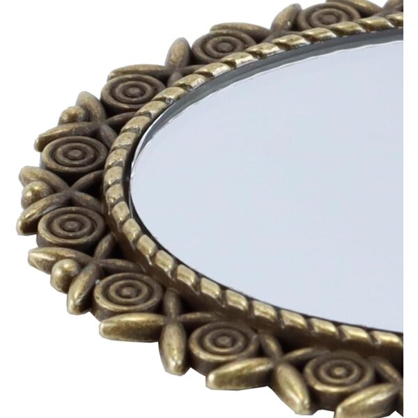 Specchio vintage miniatura bronzo con decorazione rosa per casa delle bambole 1:12