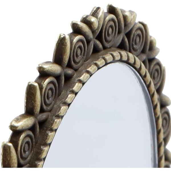 Specchio vintage miniatura bronzo con decorazione rosa per casa delle bambole 1:12