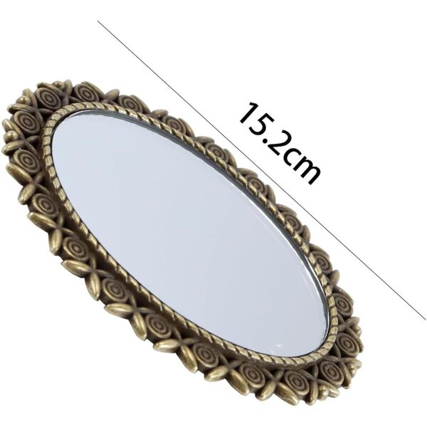 Specchio vintage miniatura bronzo con decorazione rosa per casa delle bambole 1:12