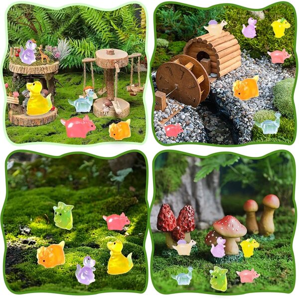 Set mit 50 leuchtenden Mini-Dinosauriern aus Kunstharz für Dekorationen und Heimwerkerarbeiten – mehrfarbig
