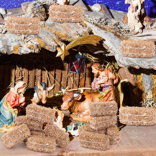 6 Mini Balle di Fieno Artigianali per Decorazioni Natalizie, Autunnali e Presepi