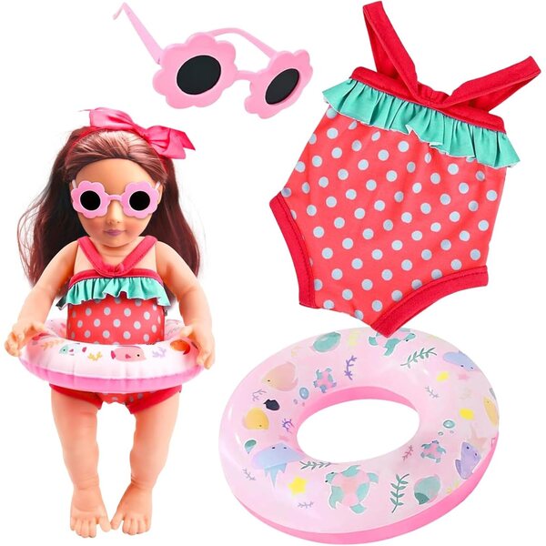 Schwimmset für 35-45 cm große Puppen mit Badeanzug, Schwimmbrille, Schwimmring und Clogs